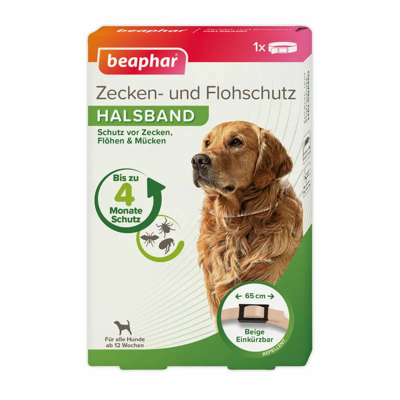 Beaphar Zecken- und Flohschutz Halsband beige 65 cm Hund Sichere Zahlung